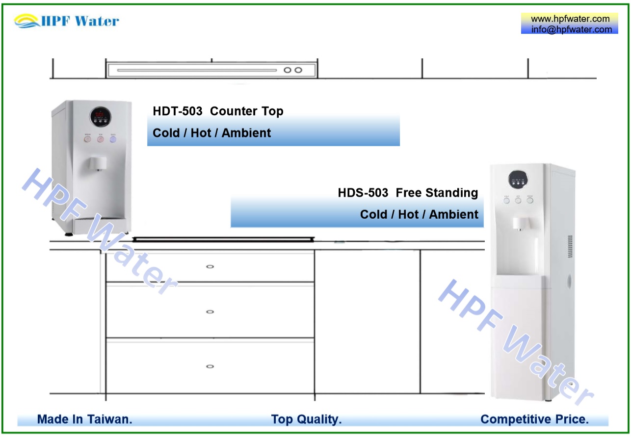 Counter Top Free Standing Hot Ambient Cold Water Dispenser made in Taiwan, Anti-UV front panel